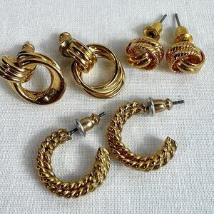 Vintage Gold Tone Earrings Lot 1990s Hoops Stud